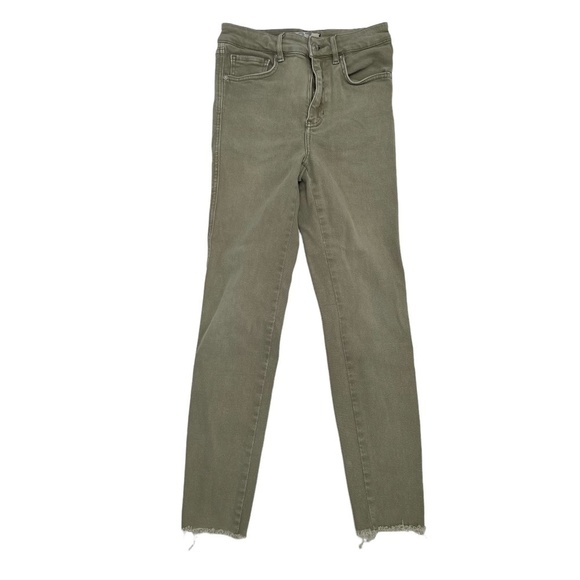 Free People Denim - Free People Green High Rise Frayed Hem Denim Jeggings Size 27 Women’s